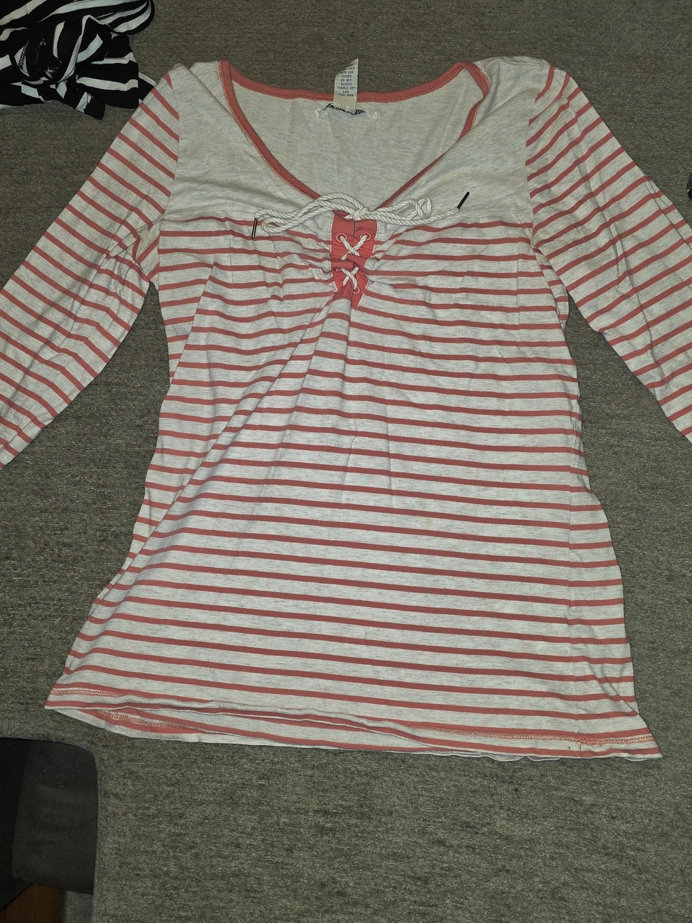 Lucky Brand Pink & White Striped Lace-Up Long Sleeve Top